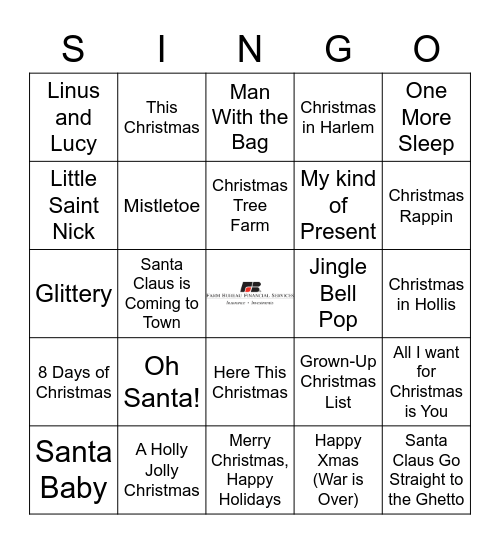 Christmas Songs Bingo Card