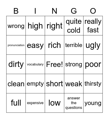 unit 1 and 2 REVISION  EF Elementary Bingo Card