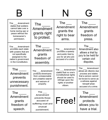 Know Your Amendments Bingo Card