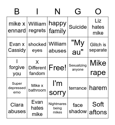 Afton Gacha Family Bingo Card