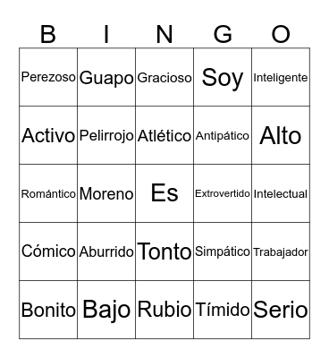 Describing people Bingo Card