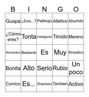 Spanish bingo Card