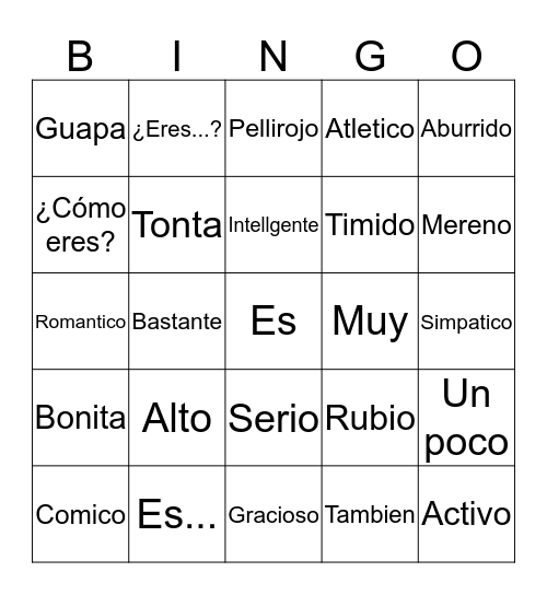 Spanish bingo Card
