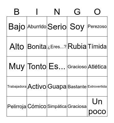 Describing People Bingo Card