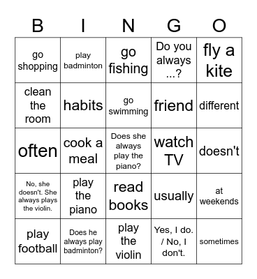 Dino 2A Lesson 12 Bingo Card