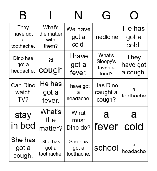 Dino 2A Lesson 13 Bingo Card