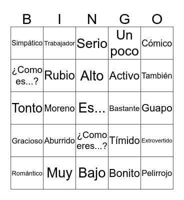 Describing Things Bingo Card