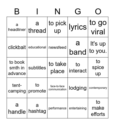 Pre-Intermediate (1-6) Bingo Card