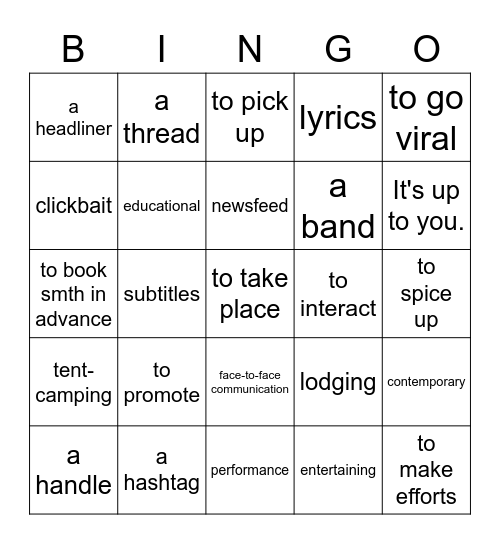 Pre-Intermediate (1-6) Bingo Card