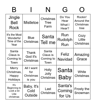 Christmas Music Bingo Card