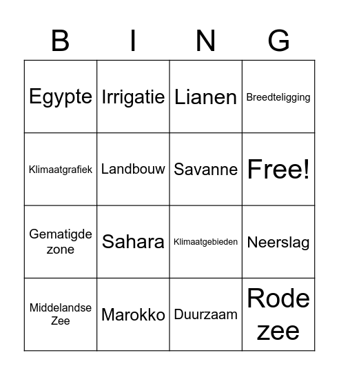 Aardrijkskunde Bingo KT1 Bingo Card