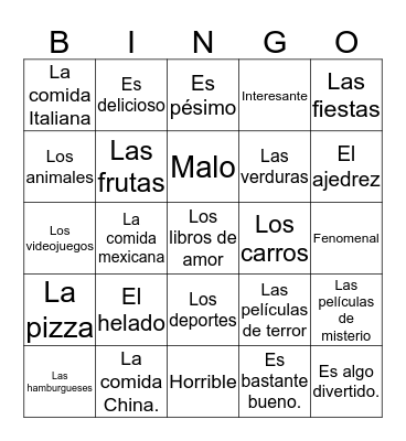 Describing things  Bingo Card