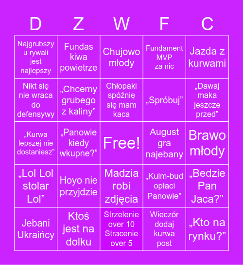 Daj z Watroby Bingo Card