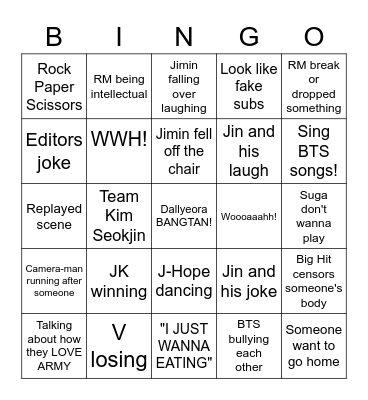 RUN BTS! Bingo Card