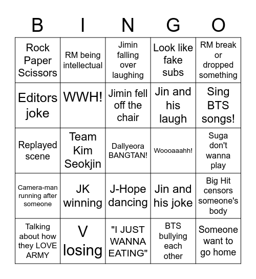 RUN BTS! Bingo Card