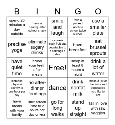 Healthy Life Bingo Card
