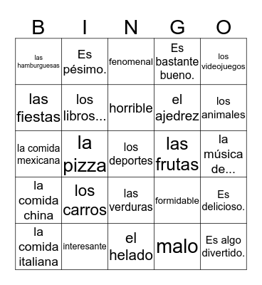 Describing things  Bingo Card