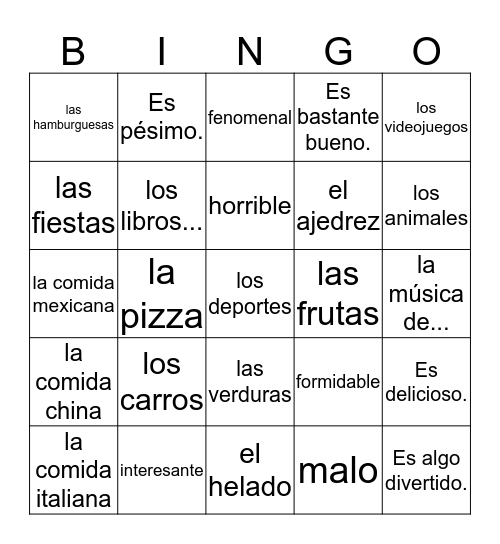 Describing things  Bingo Card