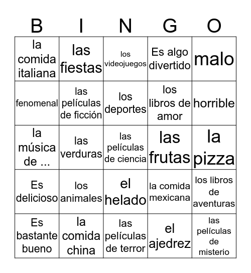 Describing Things Bingo Card