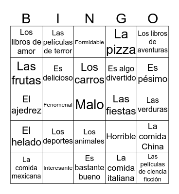 Describing things Bingo Card