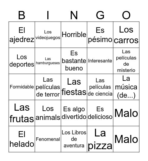 Describing Things  Bingo Card