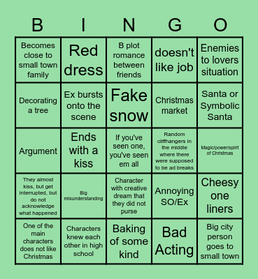 Hallmark Movie Night Bingo Card