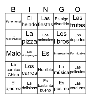 Describing things Bingo Card