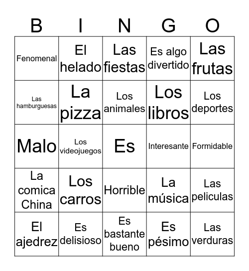 Describing things Bingo Card