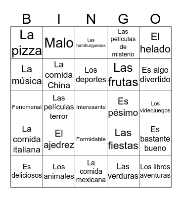 Describing things  Bingo Card