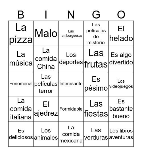 Describing things  Bingo Card