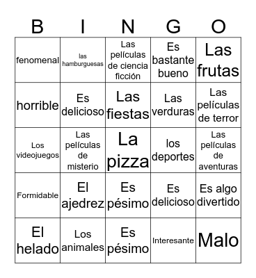 Describing things  Bingo Card