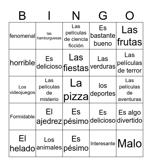 Describing things  Bingo Card