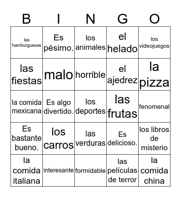 Describing things  Bingo Card