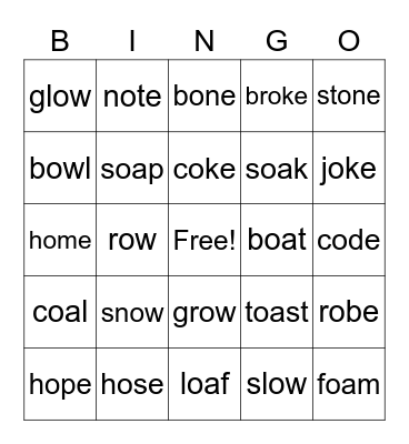 Long O BINGO Card