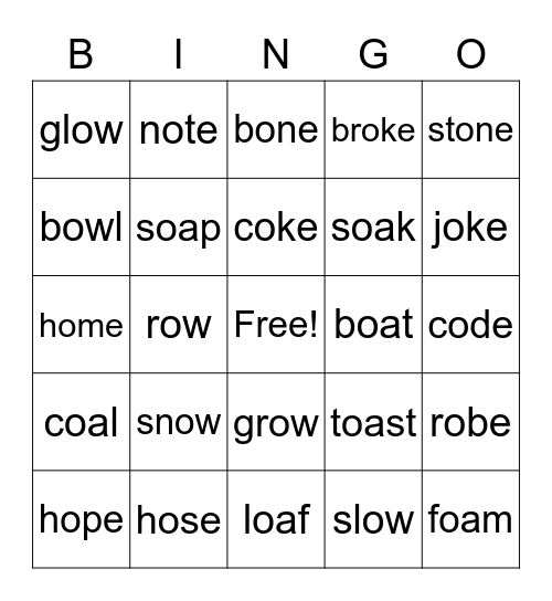 Long O BINGO Card