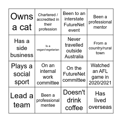 FutureNet Melbourne - Summer Soiree 2021 Bingo Card