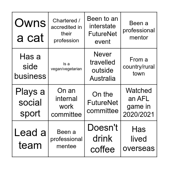 FutureNet Melbourne - Summer Soiree 2021 Bingo Card