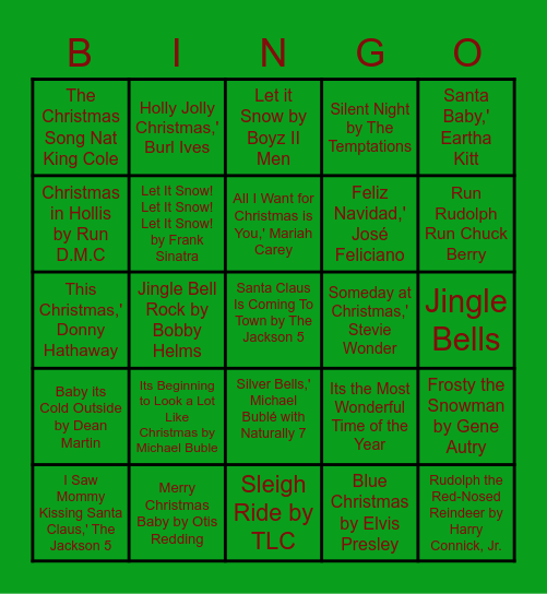 Christmas Songs Bingo Card