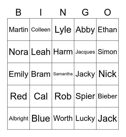 Namen in de film Bingo Card