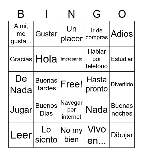 Unit 1: Spanish Vocabulary-Valentina Marin Bingo Card