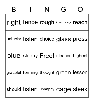 blue spelling lesson 40-44 Bingo Card