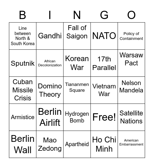 Unit 9 Review Bingo Card