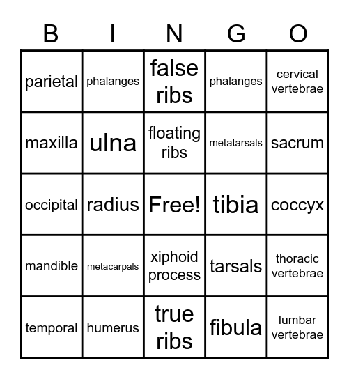 "Bones" Bingo Card