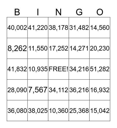 Multiplication Bingo Card