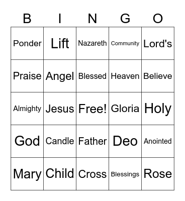 December 12 Worship Words Bingo  (Listen for words during worship and mark them when you hear them)  Just for fun - no prizes Bingo Card