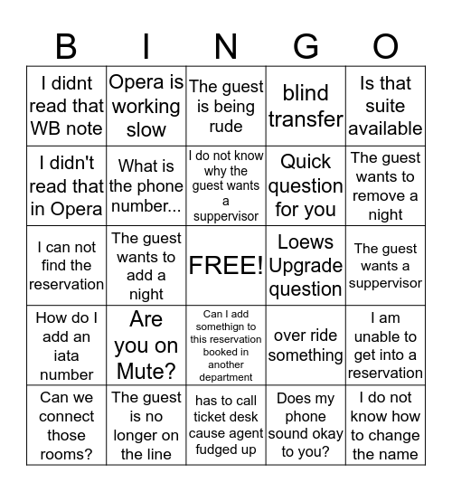 Excuses to SS Bingo Card