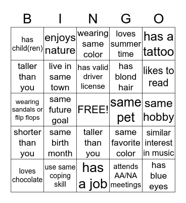 class b Bingo Card