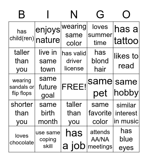 class b Bingo Card