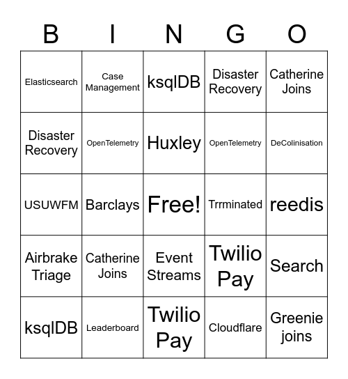 Bolt Christmas Bingo Card