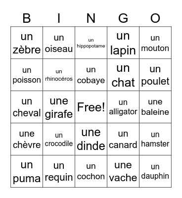 Animals 2 Bingo Card